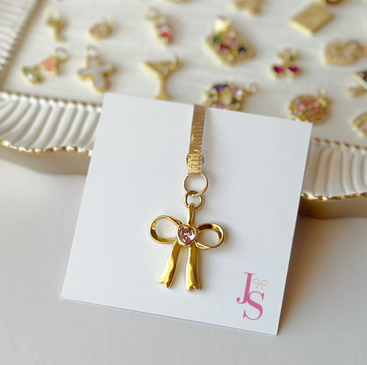 Gold & Pink Bow Charm
