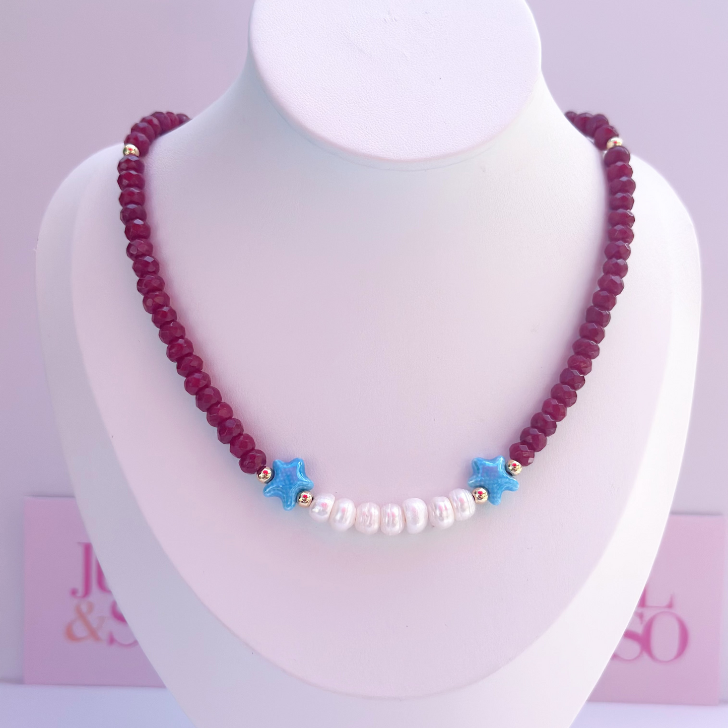 Red Jade & Pearl Starfish Necklace