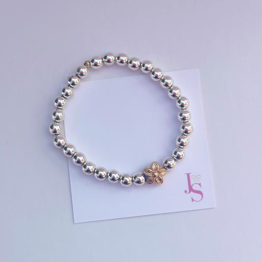 Gold Flower & Hematite Bead Bracelet