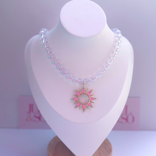 Pink Enamel Sun Necklace