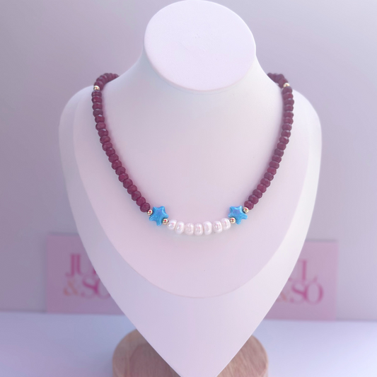 Red Jade & Pearl Starfish Necklace
