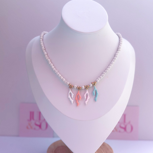 Pastel Coral & White Lava Bead Necklace