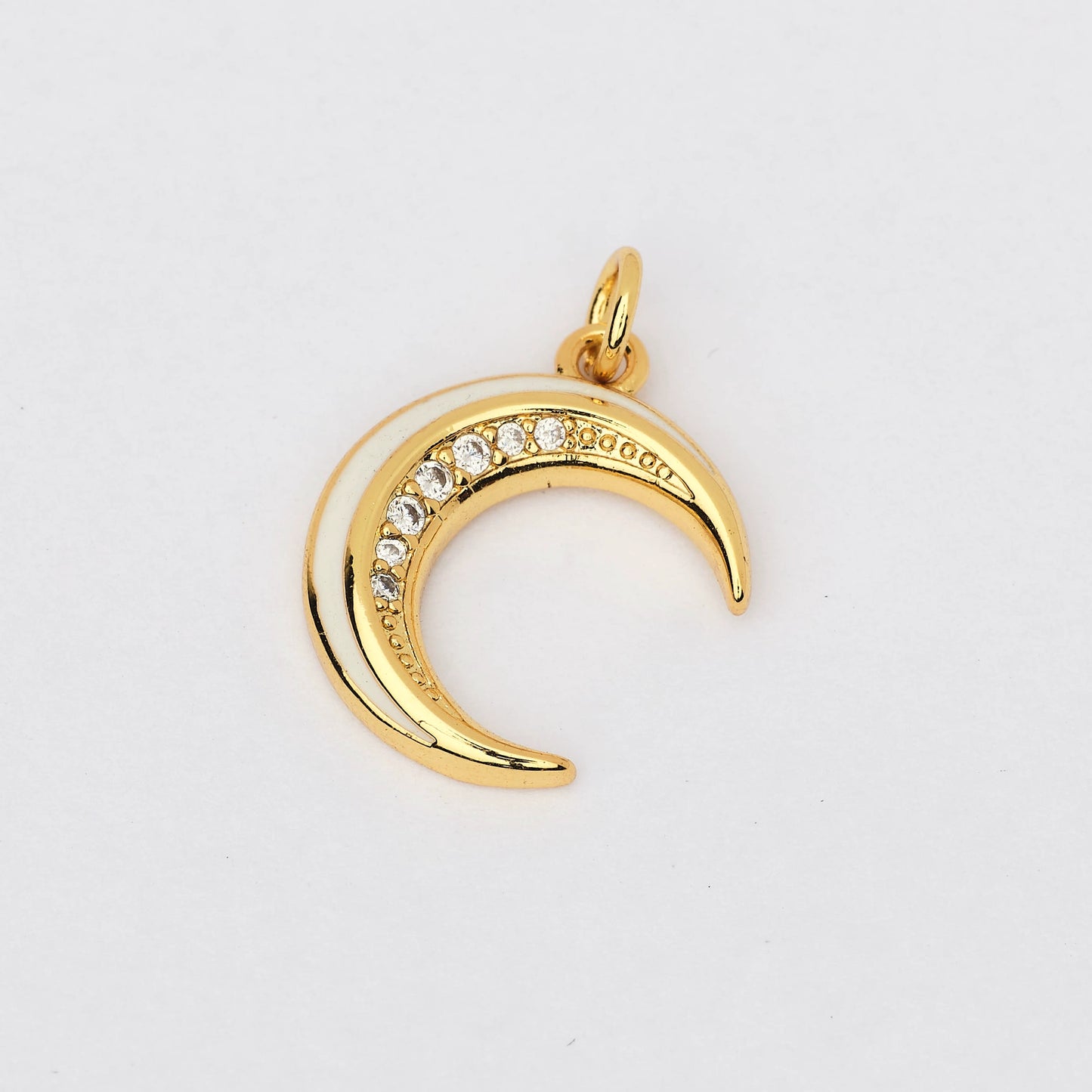 White Enamel Crystal Moon Charm