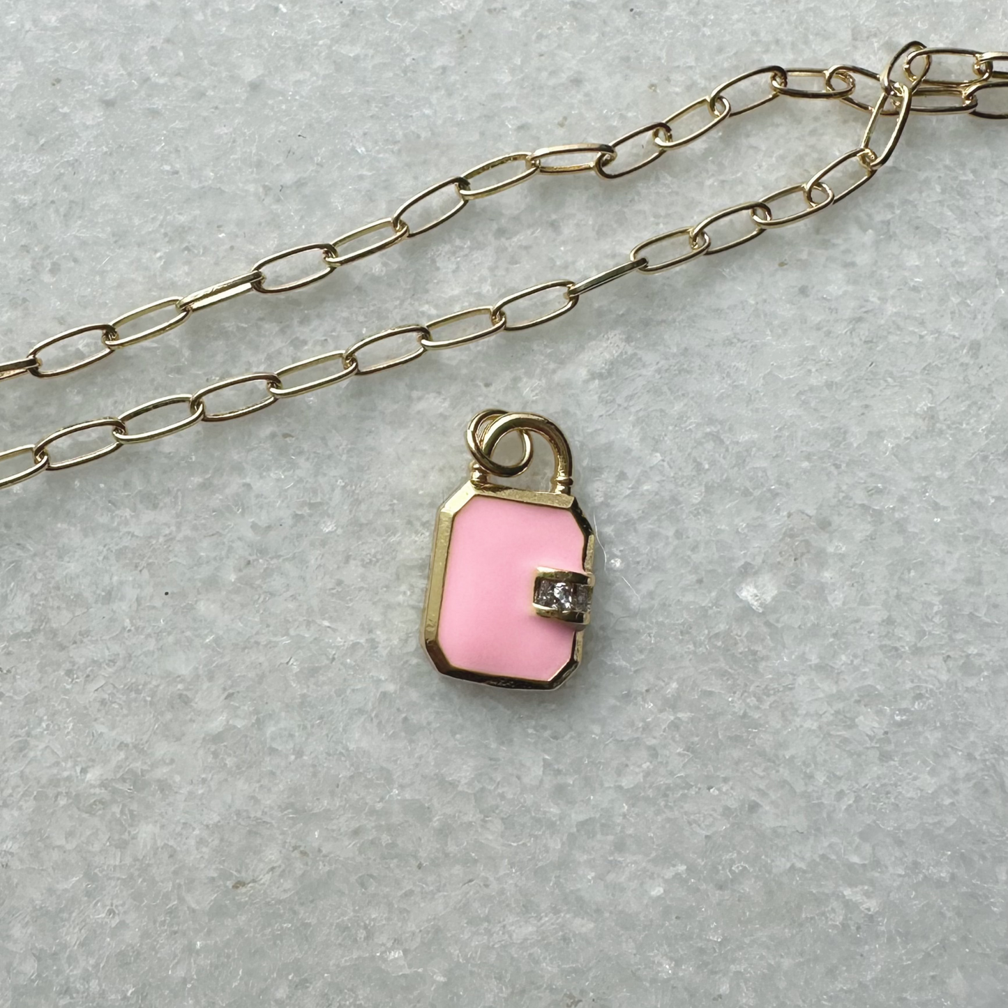 Pink Enamel Lock Charm